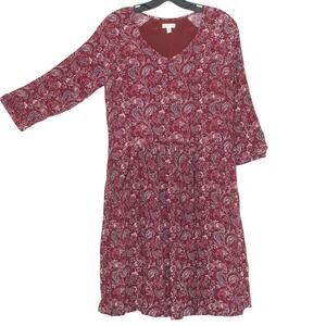 Garnet Hill Womens Dress Boho Fairy Paisley Pockets 3/4 Sleeve V Neck Red 4 GK